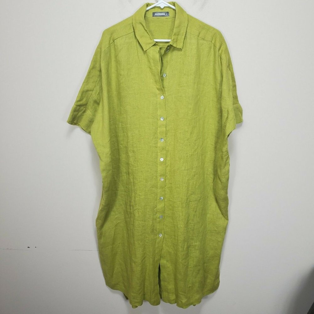 THE‎ ALEMBIKA LIME LINEN LONG DRESS SHIRT SIZE XS Oversize Button Up Lagenlook